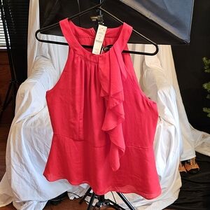 White House Black Market Hot Pink Ruffle Halter Peplum Camisole (NEW)